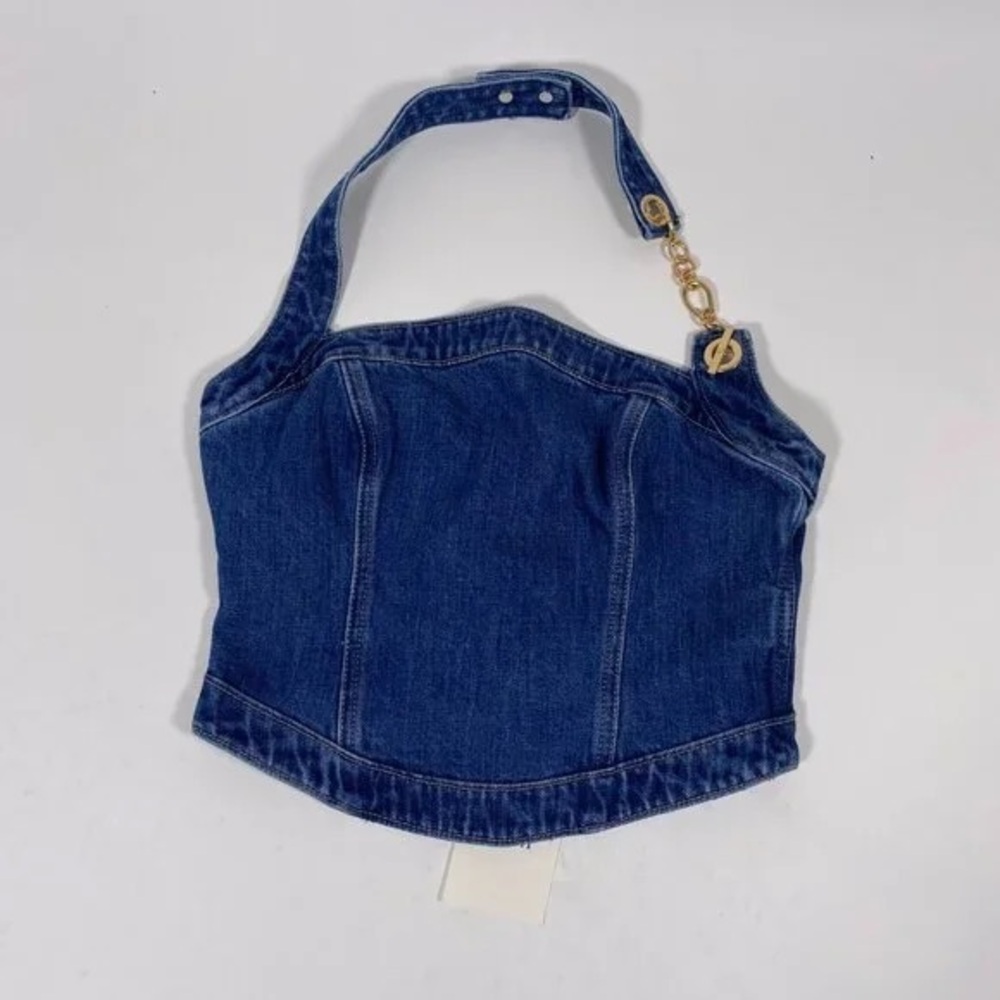 GAP X Cult Gaia - Denim Halter Top with Gold Chain Detail